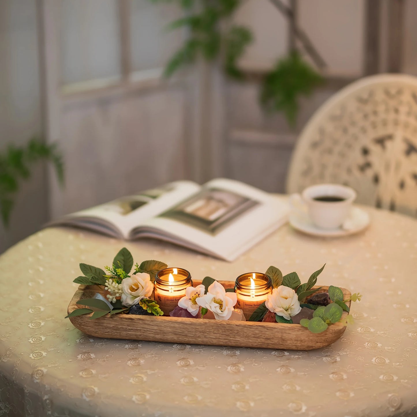 Plateau Décoratif en Bois 40cm — Décoration Maison & Table