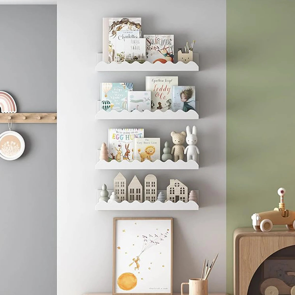 Étagère Flottante Bois Blanc Ondulée — Chambre & Nursery