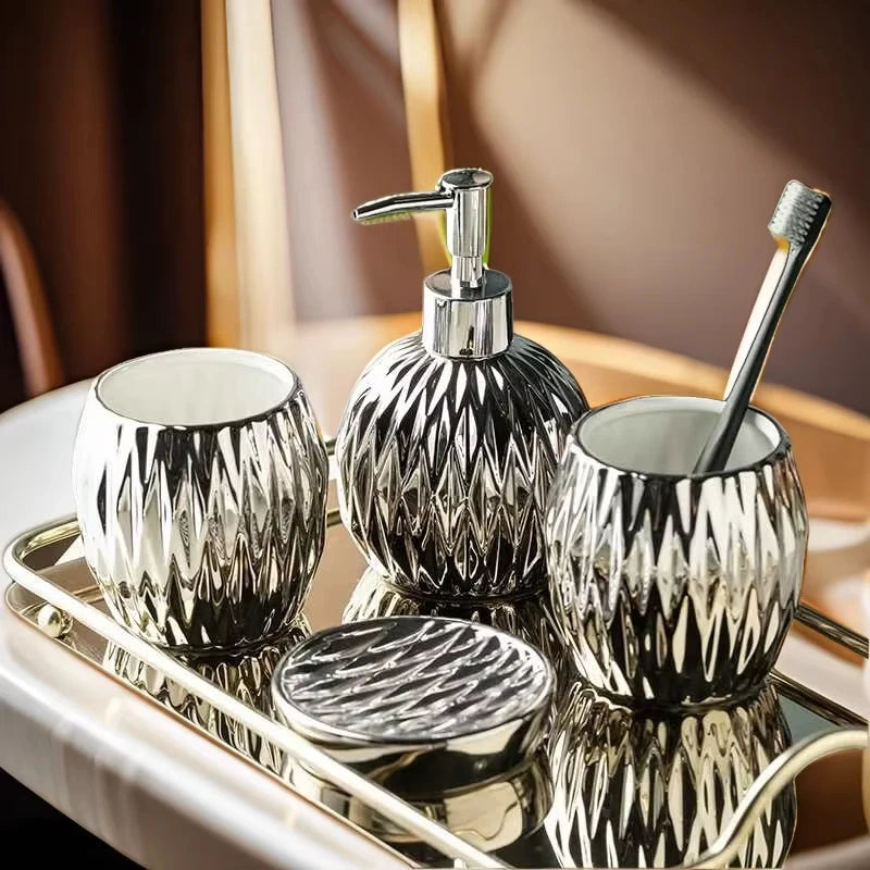 Distributeur Savon Doré avec Plateau Inox — Décoration Salle de Bain