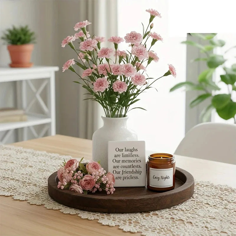 Plateau Rond Rustique en Bois — Présentoir Bougies & Vases Déco