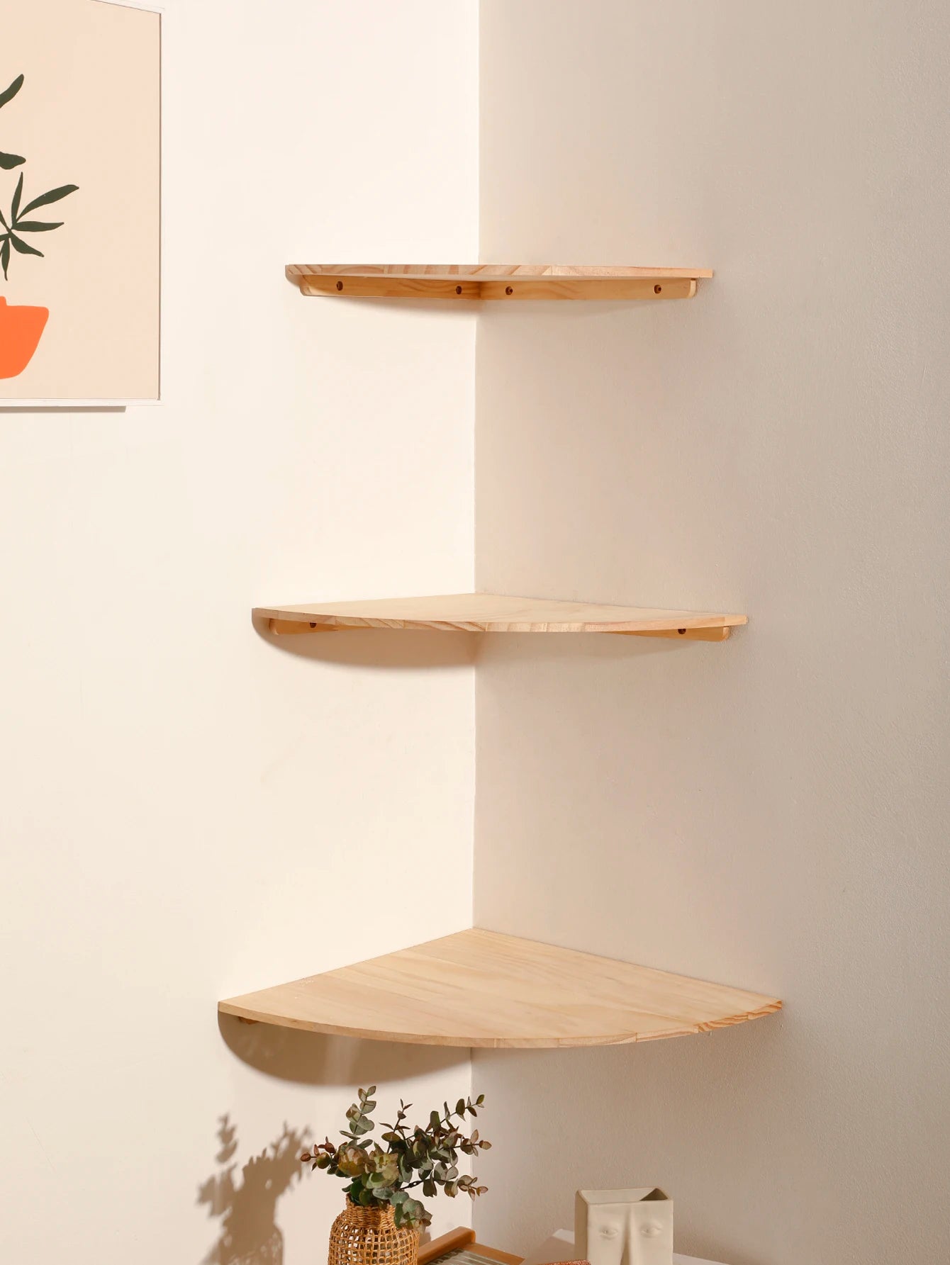 Étagère d'Angle Flottante en Bois — Salon, Chambre & Cuisine