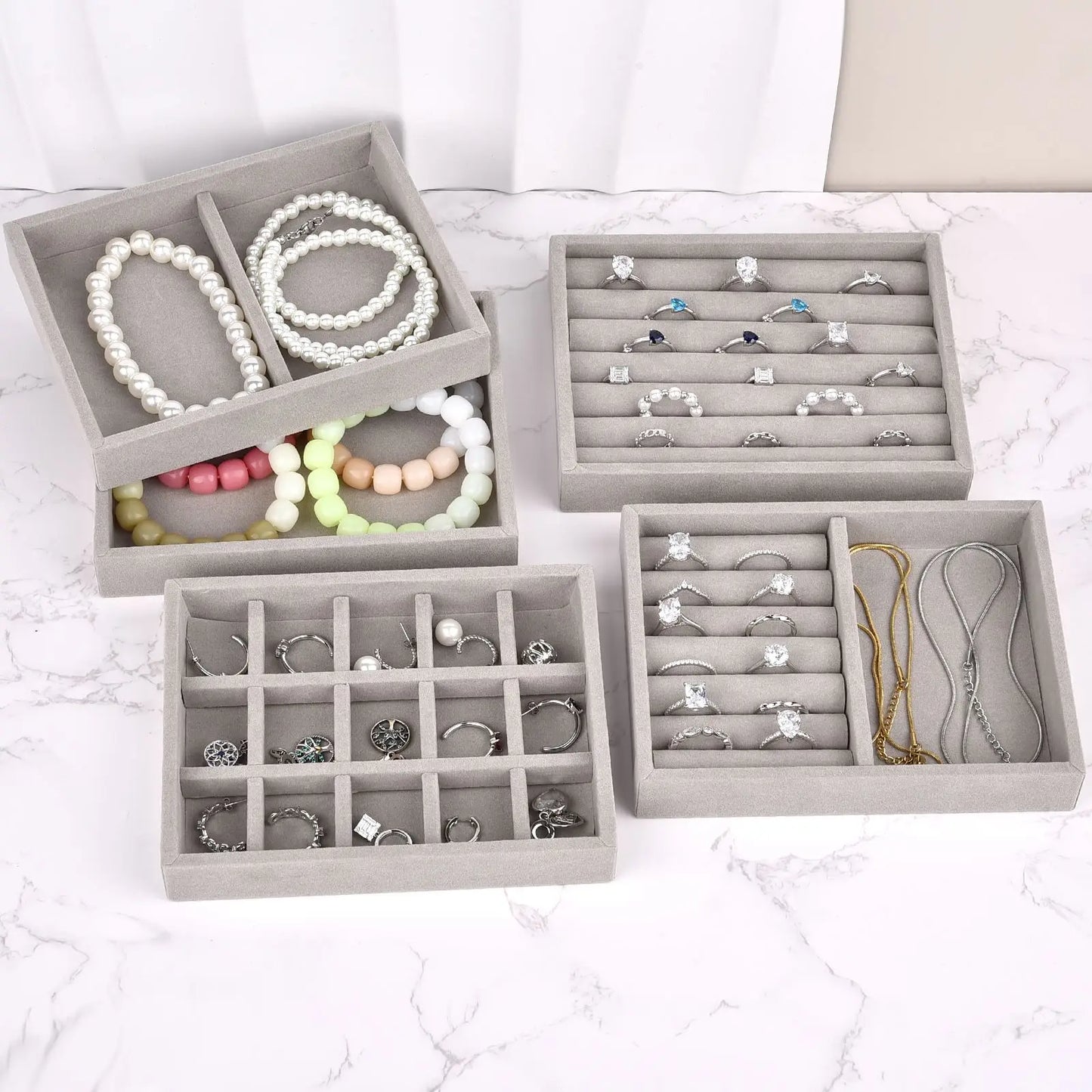 Boîte Bijoux Velours — Présentoir Bagues, Colliers & Bracelets