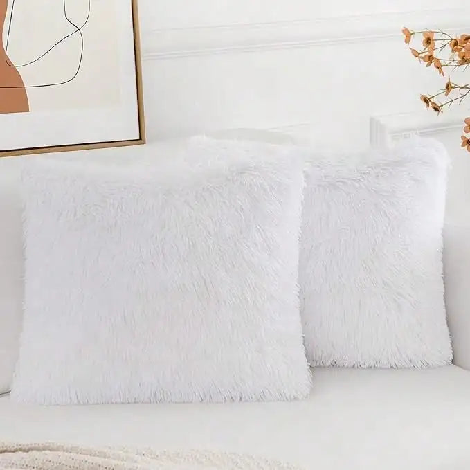 Lot 2 Housses Coussin Fausse Fourrure Luxe — Canapé & Chambre