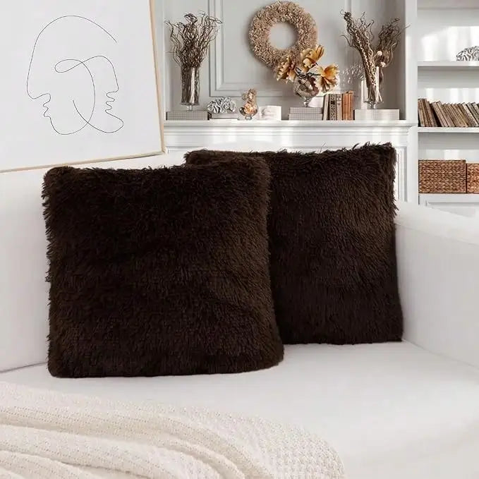 Lot 2 Housses Coussin Fausse Fourrure Luxe — Canapé & Chambre