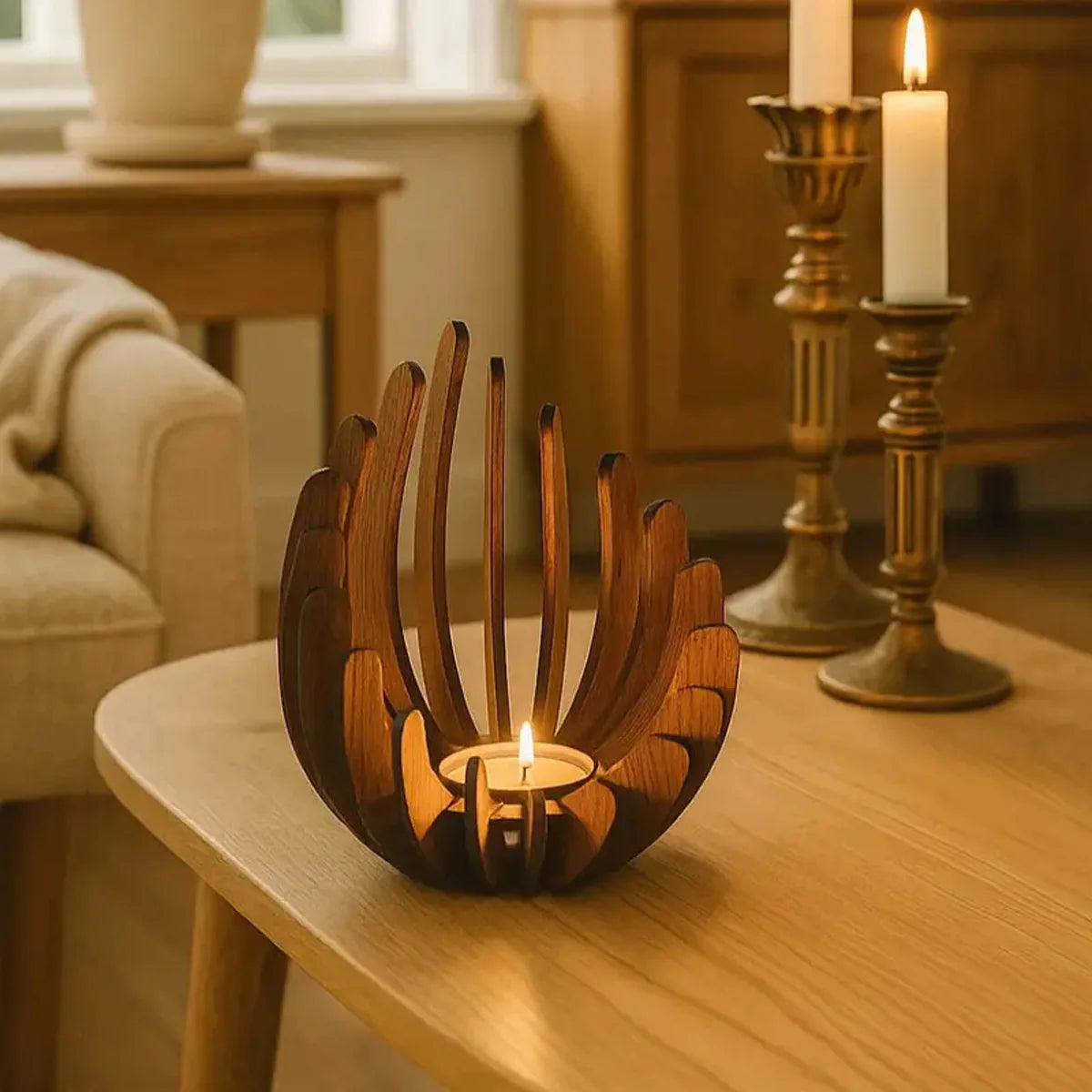 Bougeoir Lotus en Bois — Décoration Table, Mariage & Noël