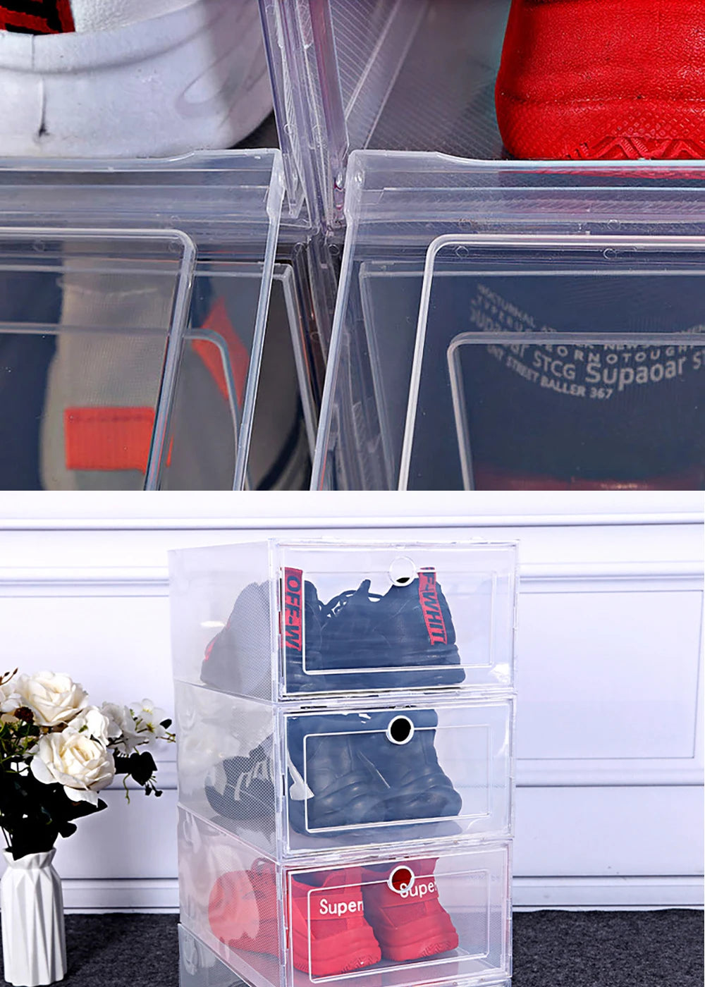 Lot 6 Boîtes à Chaussures Transparentes Pliables — Anti-poussière