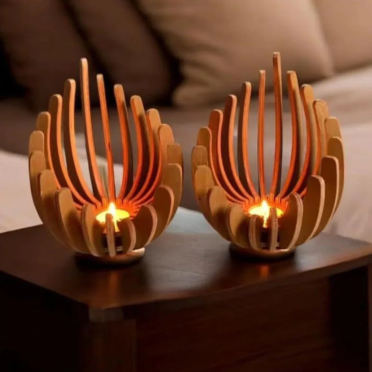 Bougeoir Lotus en Bois — Décoration Table, Mariage & Noël