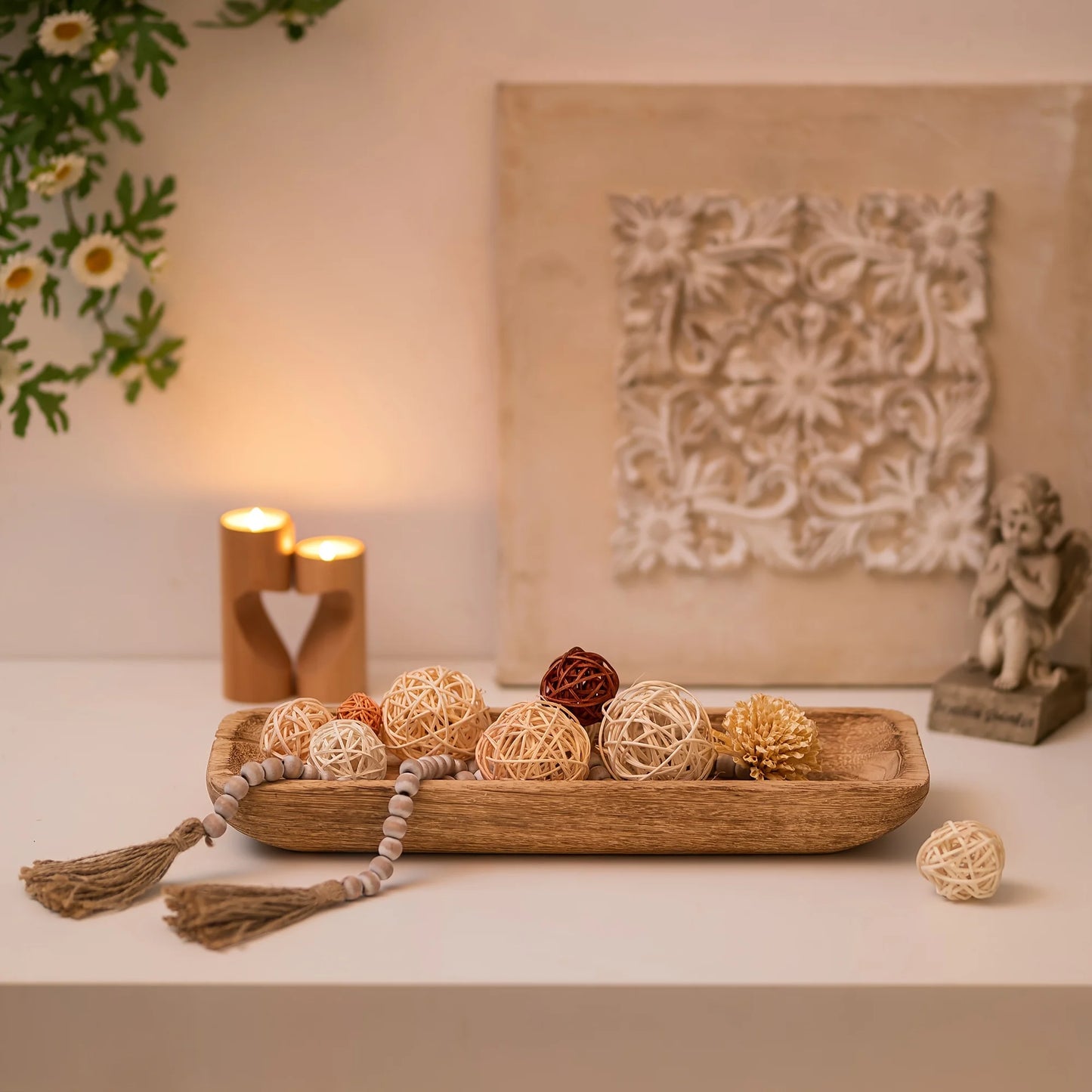Plateau Décoratif en Bois 40cm — Décoration Maison & Table