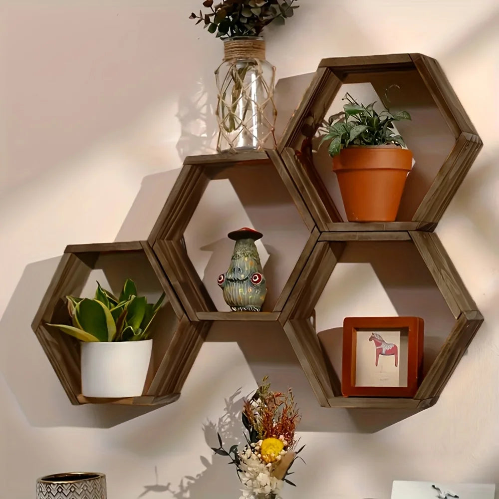 Étagère Murale Hexagonale Flottante — Salle de Bain & Chambre