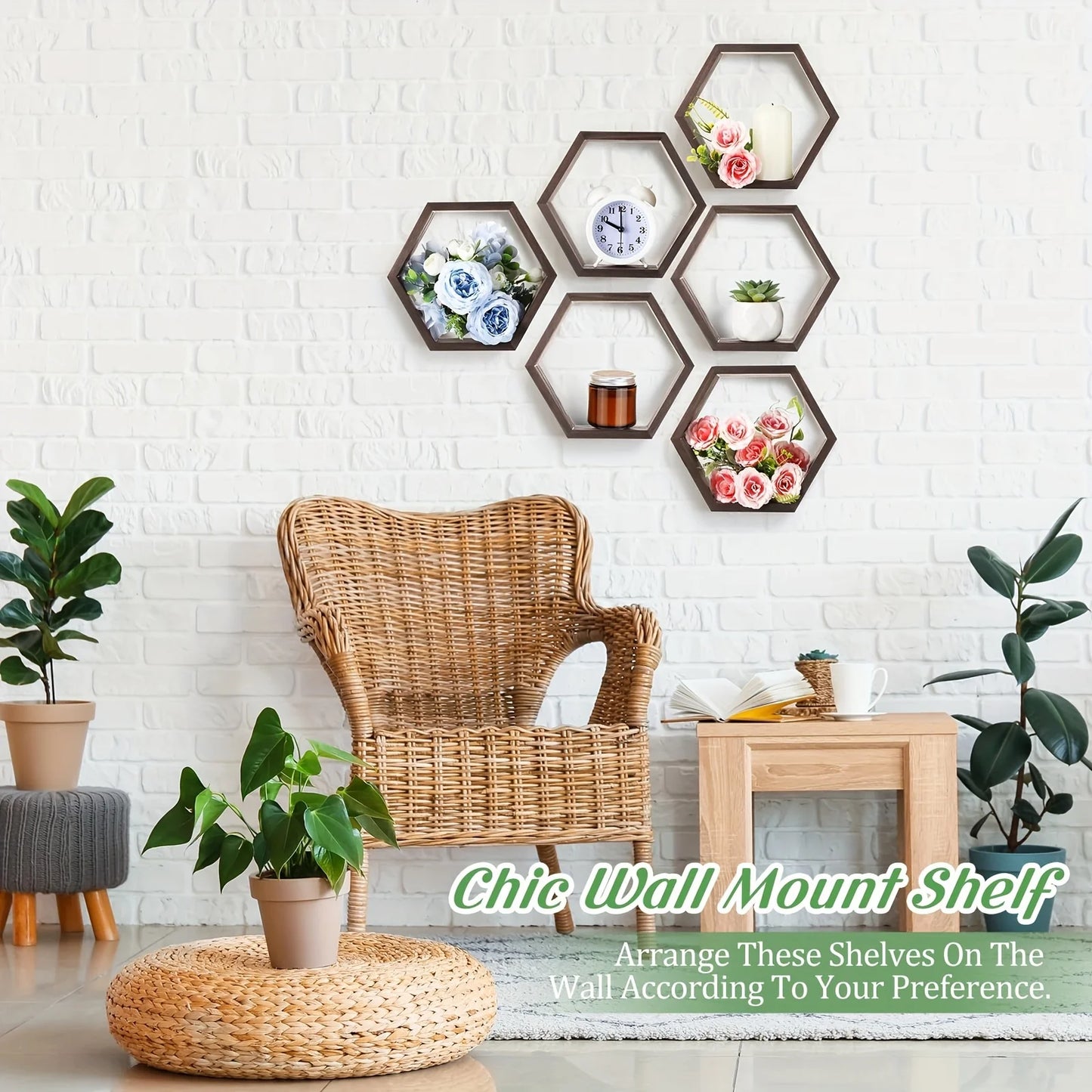 Étagère Murale Hexagonale Flottante — Salle de Bain & Chambre