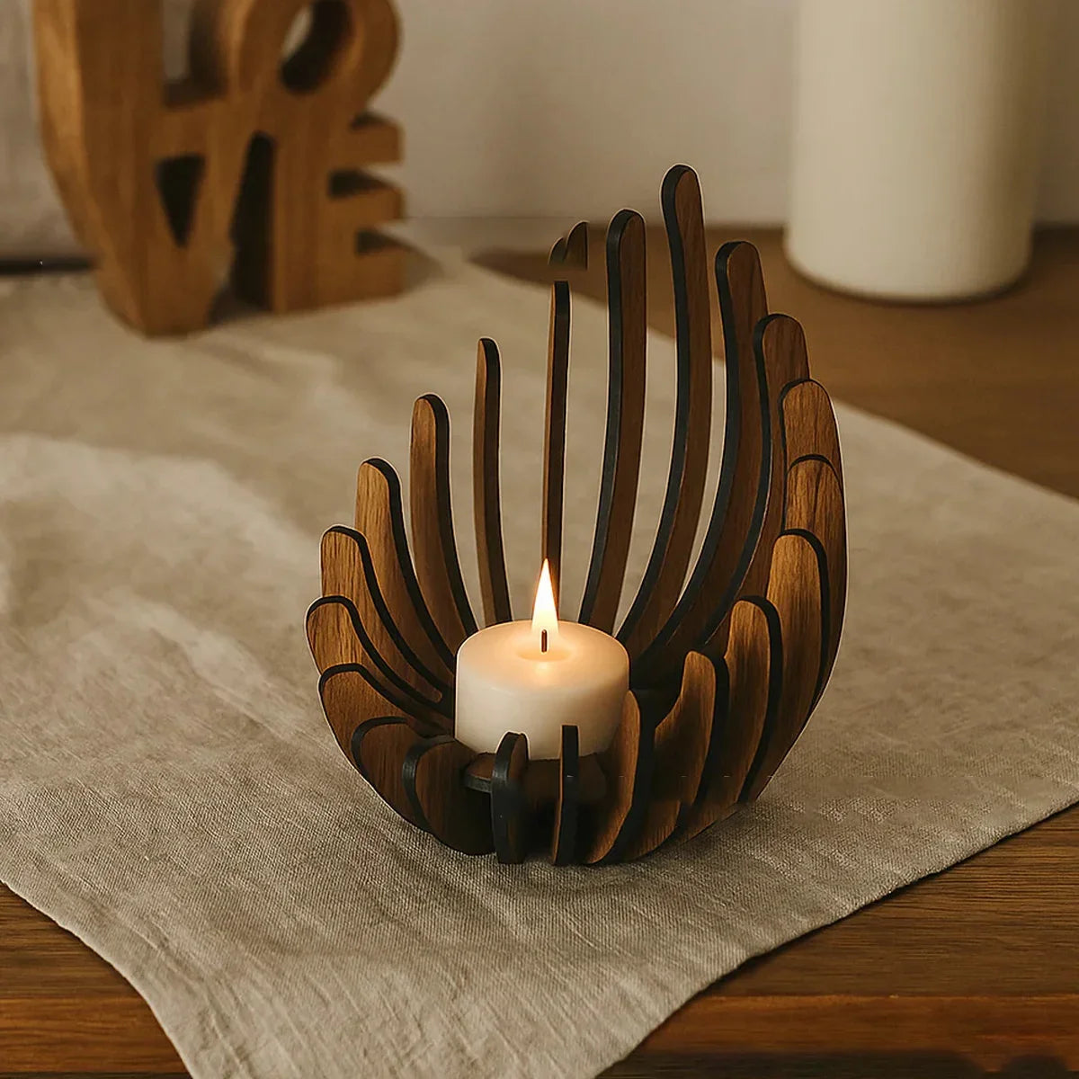 Bougeoir Lotus en Bois — Décoration Table, Mariage & Noël