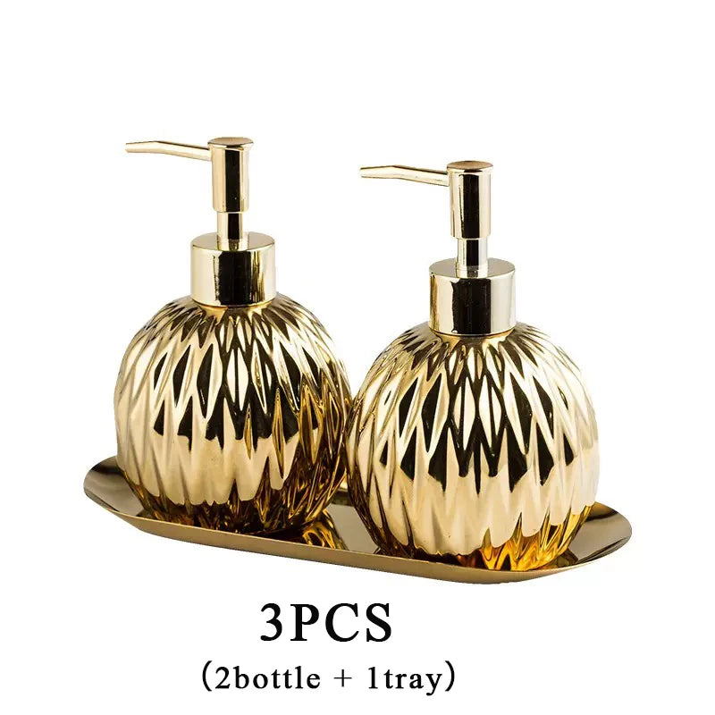 Distributeur Savon Doré avec Plateau Inox — Décoration Salle de Bain