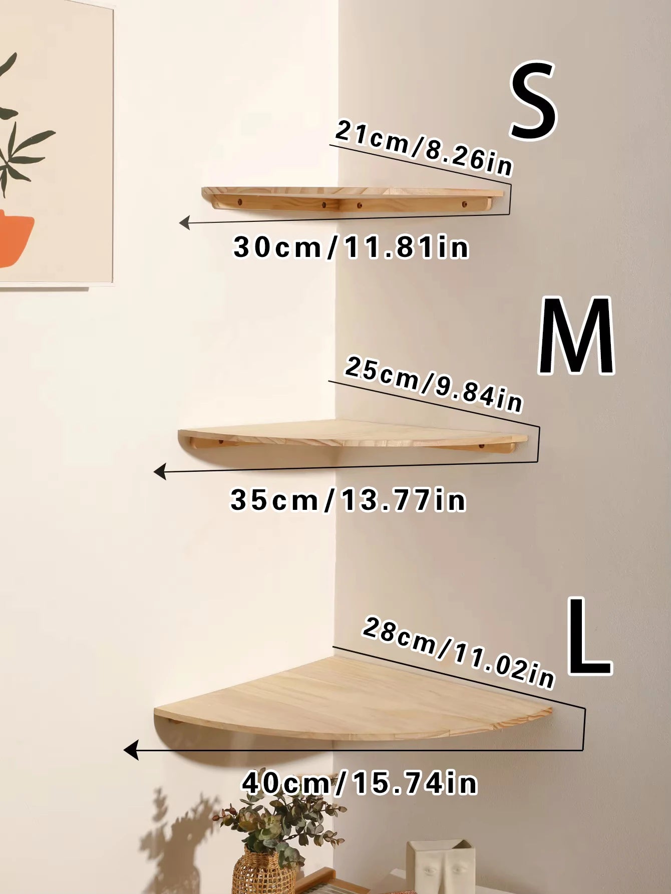Étagère d'Angle Flottante en Bois — Salon, Chambre & Cuisine