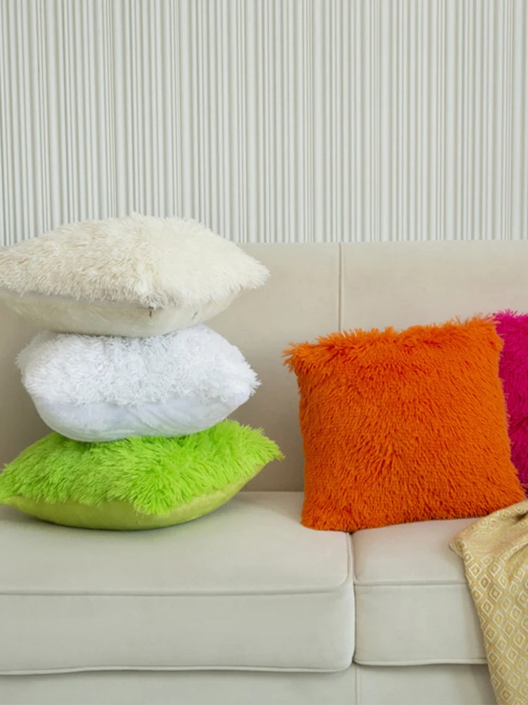 Lot 2 Housses Coussin Fausse Fourrure Luxe — Canapé & Chambre