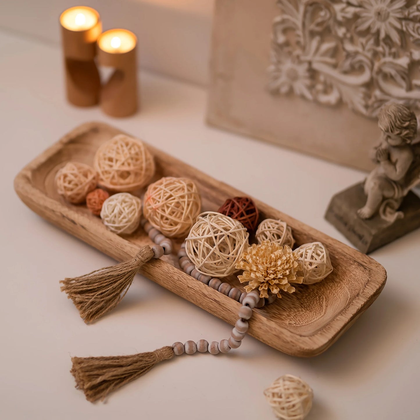 Plateau Décoratif en Bois 40cm — Décoration Maison & Table