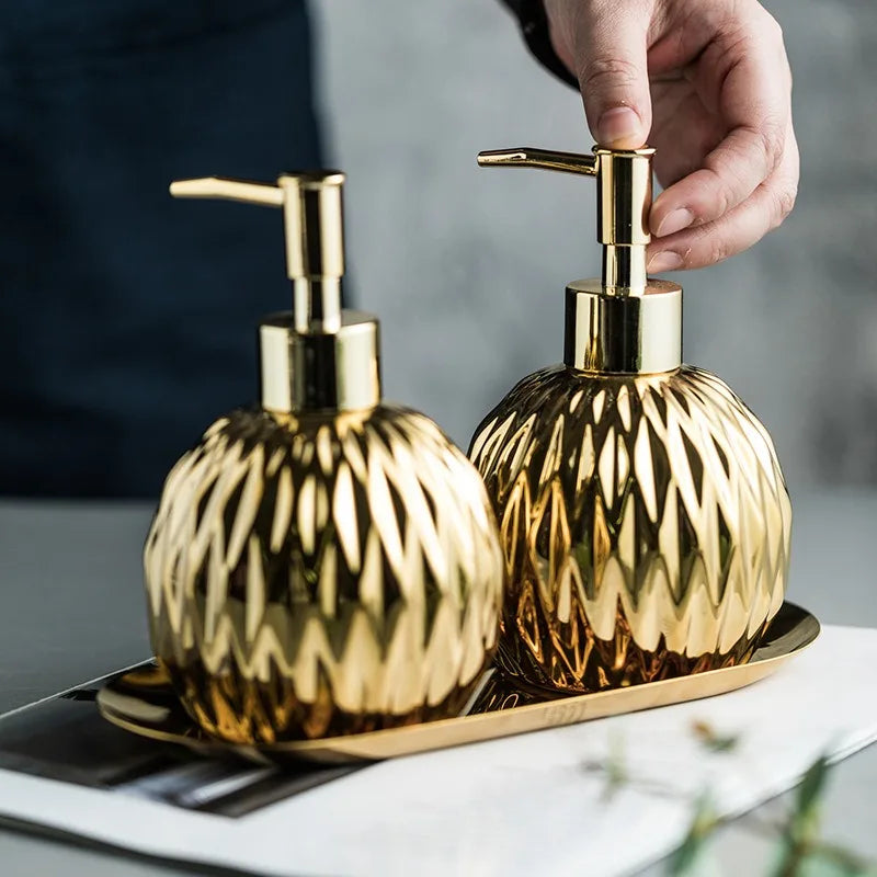 Distributeur Savon Doré avec Plateau Inox — Décoration Salle de Bain