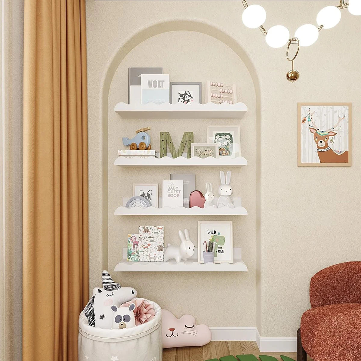 Étagère Flottante Bois Blanc Ondulée — Chambre & Nursery