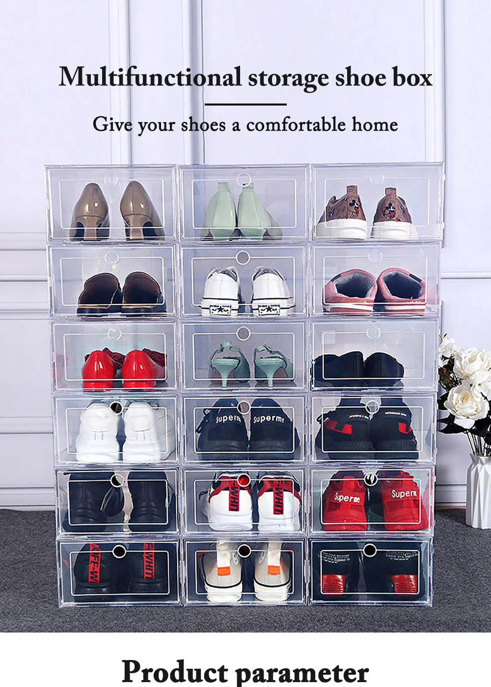 Lot 6 Boîtes à Chaussures Transparentes Pliables — Anti-poussière