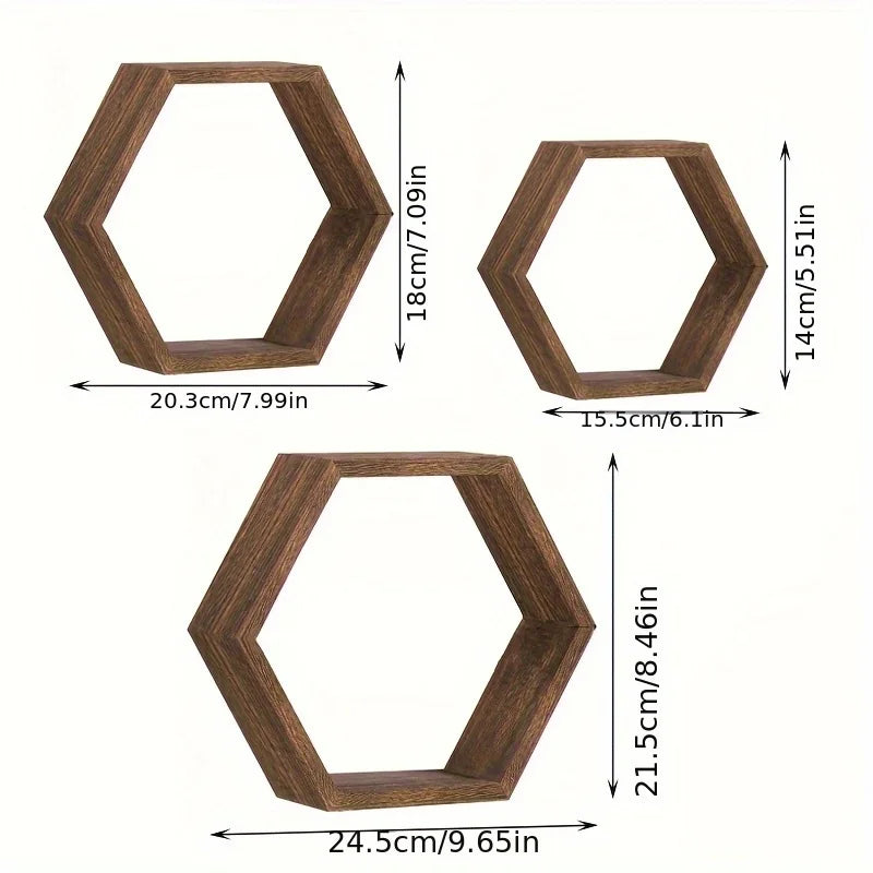 Étagère Murale Hexagonale Flottante — Salle de Bain & Chambre