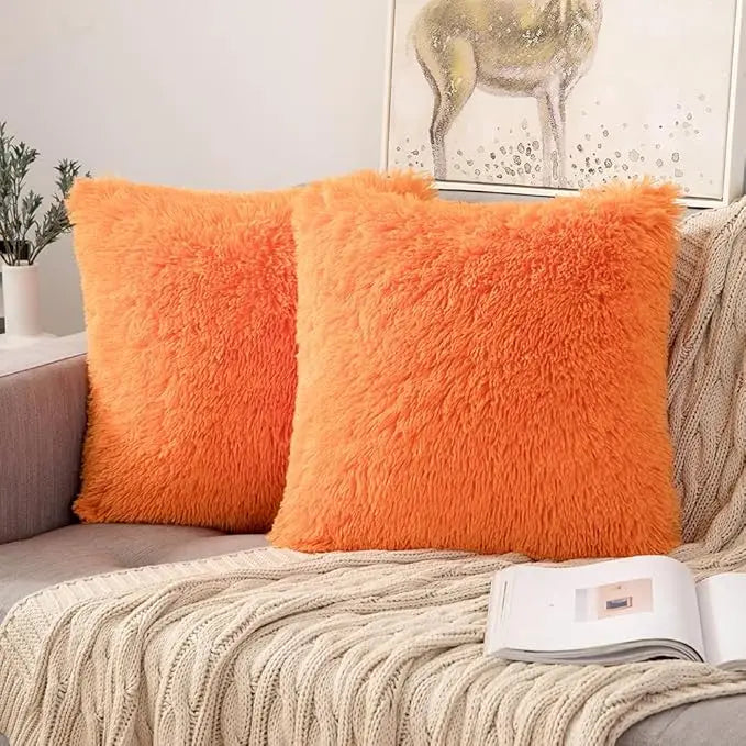 Lot 2 Housses Coussin Fausse Fourrure Luxe — Canapé & Chambre