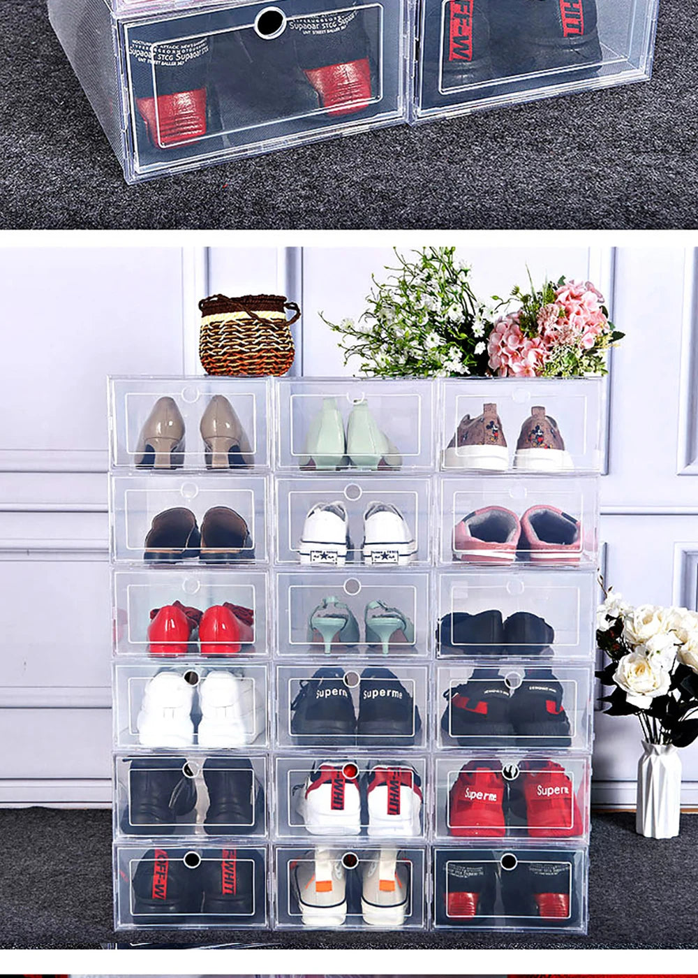 Lot 6 Boîtes à Chaussures Transparentes Pliables — Anti-poussière