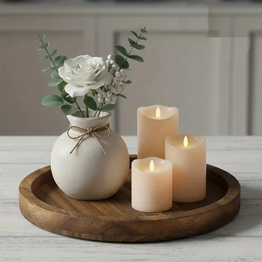 Plateau Rond Rustique en Bois — Présentoir Bougies & Vases Déco