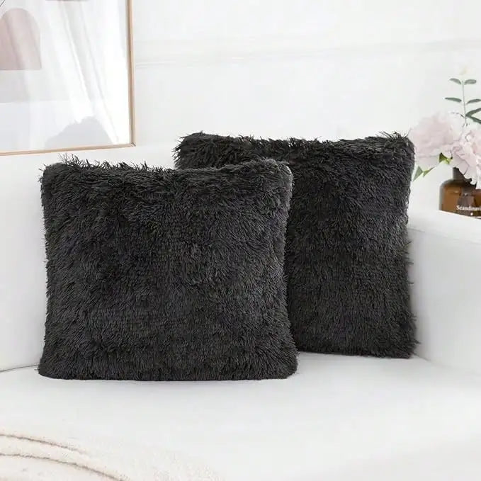 Lot 2 Housses Coussin Fausse Fourrure Luxe — Canapé & Chambre