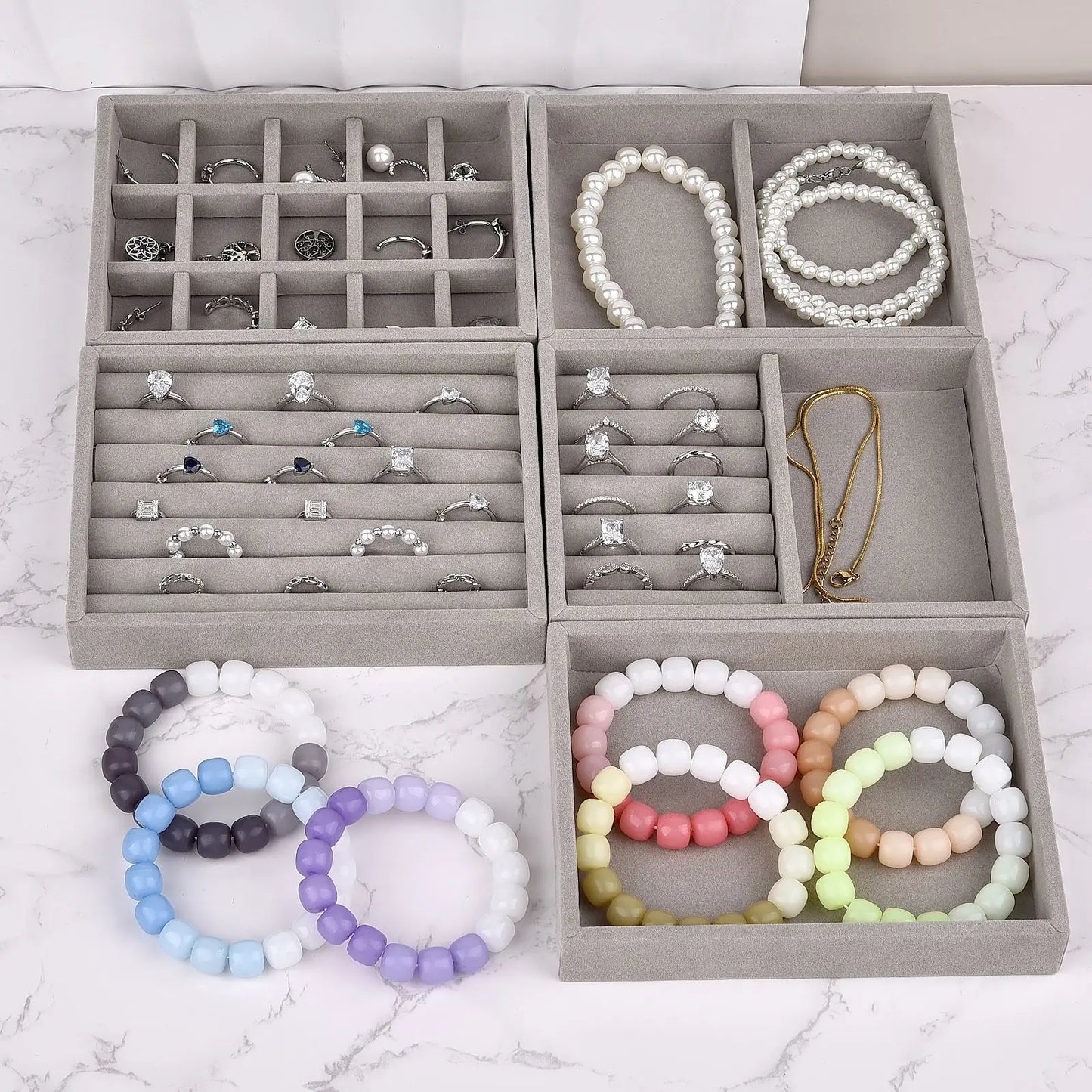 Boîte Bijoux Velours — Présentoir Bagues, Colliers & Bracelets