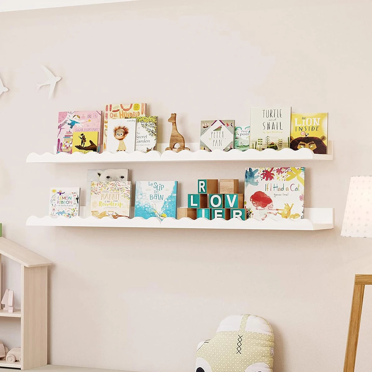 Étagère Flottante Bois Blanc Ondulée — Chambre & Nursery