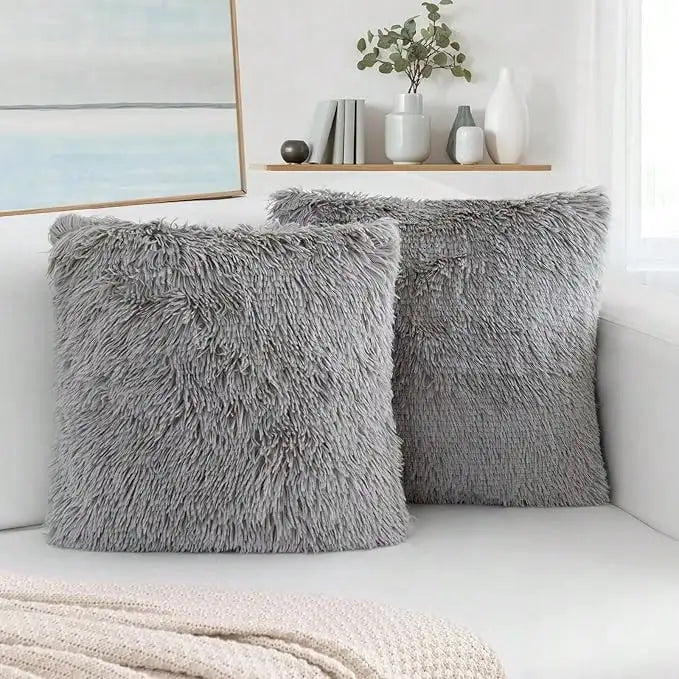 Lot 2 Housses Coussin Fausse Fourrure Luxe — Canapé & Chambre